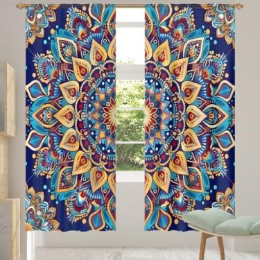 Imagem de 2 conjuntos de painéis mandala étnicas coloridas cortinas transparentes arejadas com filtro leve painéis de cortina leve cortina de porta janela para sala de estar, quarto, jantar, 84 polegadas de