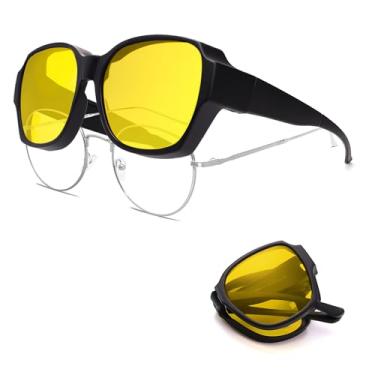 Imagem de VANLINKER Óculos de sol com ajuste polarizado para mulheres, homens, dobráveis, leves, modernos, grandes, quadrados, VL9894, Armação preta fosca, lente amarela, Oversized