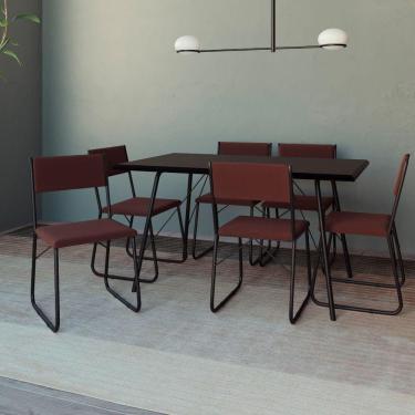Imagem de Mesa Jantar Paraty 150Cm Tampo Preto Com Cadeiras 6 Cadeiras Angra Estofadas Preta E Marrom - Preto