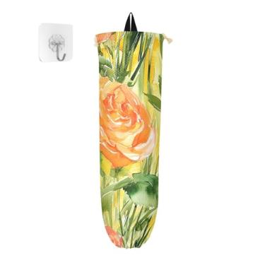 Imagem de xigua Suporte de parede para bolsa de plástico de girassóis e rosas em aquarela com cordão, pacote com 2, organizador de sacolas de compras reutilizáveis para bolsas, meias, roupas íntimas e gravatas