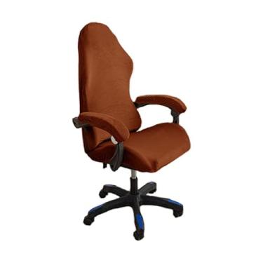 Imagem de GERLNF Capa de cadeira elástica com apoios de braços, capa de veludo para cadeira de jogos, protetor de poltrona para cadeira giratória de corrida reclinável (marrom)