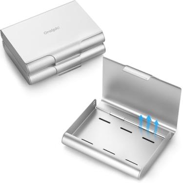 Imagem de Oralphi Pacote com 2 capas retentoras de alumínio para alinhadores Invisalign, estojo protetor de boca parcial suporte de recipiente de retentor de dentadura com orifícios de ventilação, estojo