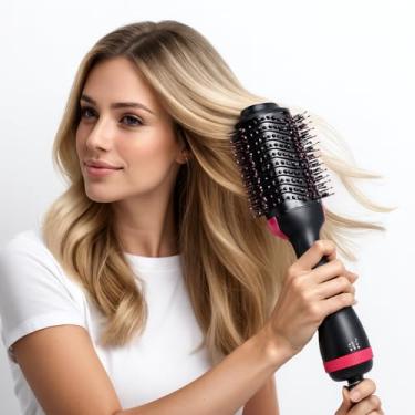 Imagem de Escova Secadora Alisadora Profissional, 1200W, 110V, com Revestimento Cerâmico, Cabo Giratório 360°, Reduz Frizz, para Modelar e Secar Cabelos