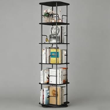 Imagem de Lauxery Estante giratória de 5 níveis 360°, organizador de armazenamento de canto em pé no chão com economia de espaço para pequenos espaços, estante giratória quadrada para sala de estar de