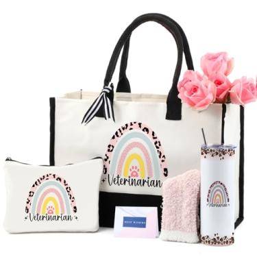 Imagem de Geiserailie 8 peças de presentes veterinários para mulheres, incluindo grande sacola de cosméticos, copo de copo, meias de pelúcia, chaveiro de metal, cartão e envelope para presentes de agradecimento