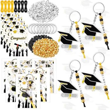 Imagem de Cunno 24 Sets Graduation Gifts for Her Him Making Kit Graduation Keychain with Letter Beads Graduation-Card for Class of 2026(Black)