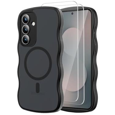 Imagem de Mangix Capa para Samsung Galaxy S25 FE, proteção total da câmera, moldura de pele suave ao toque, translúcida com protetor de tela, fundo fosco de grau militar para S25FE S 25 FE (preto)