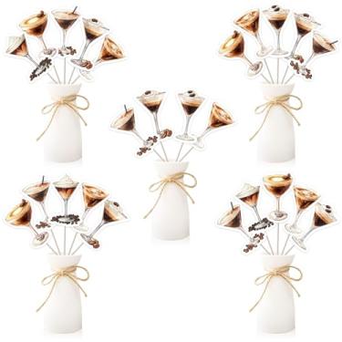 Imagem de Funmemoir Decorações de festa de martini expresso, 24 peças de palitos de mesa com tema de aniversário mais antigo, decoração de mesa com impressão frente e verso, decoração de mesa para festa de