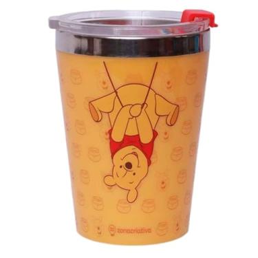 Imagem de Zonacriativa – Copo Snap Ursinho Pooh 300ml | Parede Dupla em Aço Inox, Tampa Rosqueável e Design Compacto | Ideal para Viagem, Escola e Trabalho