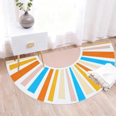 Imagem de Lacomfy Boho Kids Rug Half Circle Sun Rug for Boys Girls Bedroom 2.6x5Ft Half Round Playroom Nursery Mat for Children, Soft Washable Semicircle Carpet for Entryway, Indoor Home Decor, Pink/Blue
