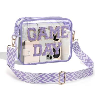 Imagem de Bolsa transparente de dia de jogo para eventos de estádio - 23 cm x 17,8 cm x 6,3 cm bolsa transversal pequena para mulheres, perfeita para fãs de futebol, Roxa, Small