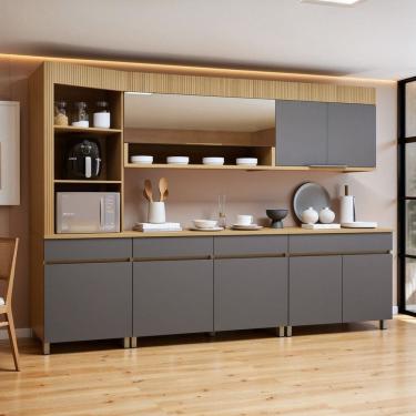 Imagem de Cozinha Completa Modulada 5 Peças 8 Portas 4 Gavetas Torre Angular 100% Mdf Realeza Premium Carvalho/Titânio