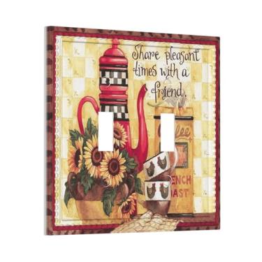 Imagem de Girassóis de outono e café 2 gangues capa de interruptor de luz dupla placa decorativa de parede placa elétrica para casa de banho fazenda casa de banho decoração de sala de estar