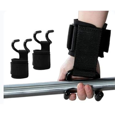 Imagem de Ganchos de Levantamento de Peso com Alças de Pulso, Preto, Nylon Resistente, Suporte para Musculação e Treinamento de Força, 2 Peças