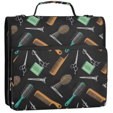 Imagem de Organizador de fichário com zíper impresso com 3 fichários de 3 anéis de 3 cm D bolsa para fichários escolares com alça de ombro, vários bolsos, pasta grande para portfólio, 34,5 x 31,5 x 8,9 cm