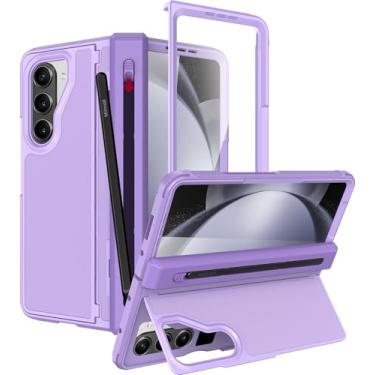 Imagem de Miimall Capa para Samsung Galaxy Z Fold 5 com suporte para caneta e caneta, tela de vidro e suporte flip, corpo inteiro, ultrafina, à prova de choque, proteção de dobradiça, suporte leve para Galaxy Z