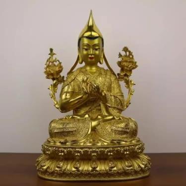 Imagem de FENNYYAR Ornamento de estátua de Buda de cobre, 21 cm, artesanato de decoração de Feng Shui para vida doméstica