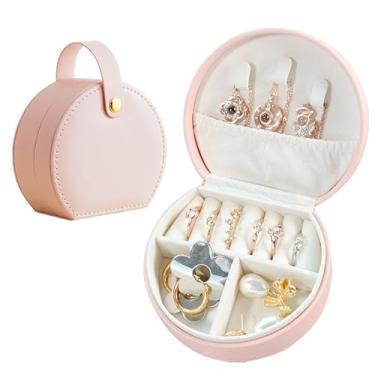 Imagem de Estojo de joias meia-lua para viagens, elegante caixa organizadora de joias femininas, presente personalizado de dia dos namorados para ela (rosa)