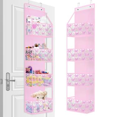 Imagem de 1 organizador de porta com 4 bolsos grandes, organizador de armazenamento com capacidade para pendurar com brinquedos de janela transparente, sapatos, fraldas, rosa, 4 camadas