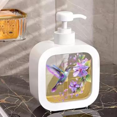 Imagem de Dispensador de sabão de plástico com bomba para banheiro e cozinha 1 peça 300 ml - Opção de dispensador de sabão portátil - Acessórios de pia de cozinha, decoração de banheiro - Ideal para casa e