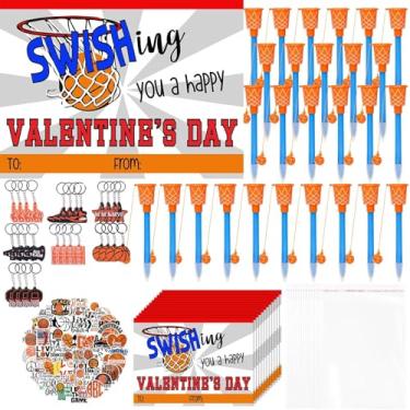 Imagem de Gosodeny 28 Set Valentine's Day Gifts Bulk Basketball Party Favors Basketball Hoop Pens Gift Set Keychains Stickers Card Sports Fans Party Prize Gifts Basketball Theme Supplies