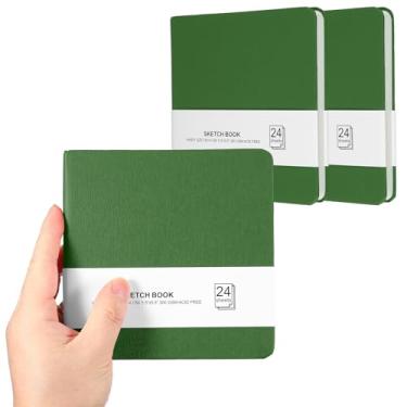 Imagem de PATIKIL Caderno de desenho pequeno, 14 x 13 cm, pacote com 3, mini bloco de papel aquarela, 300 g/m2, papel grosso, 24 folhas/48 páginas, bolso quadrado para desenhar, viagem, artista, adultos, verde