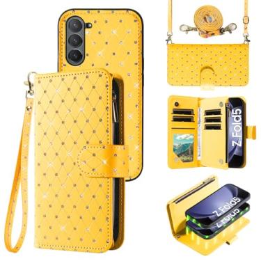 Imagem de Compatível com Samsung Galaxy Z Fold 5 5G 2023 capa carteira com zíper celular alça transversal com glitter flip porta-cartão slot capa de telefone para ZFold5 Z5 G Fold5 ZFold 5Z mulheres meninas