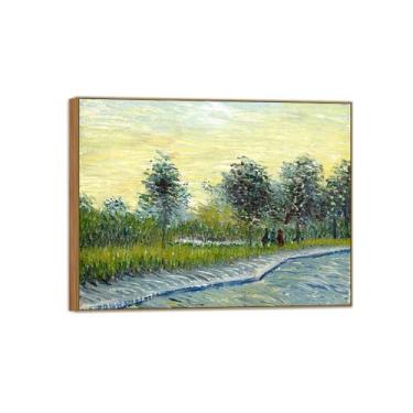 Imagem de BMZFYBS Vincent van Gogh Famosa pintura em tela de arte de parede pronta para pendurar Quadrado ao pôr do sol. Imagem em moldura de madeira para decoração de sala de estar 90 x 117 cm 35 x 46 pol