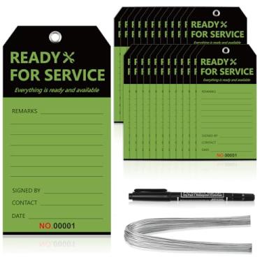 Imagem de 100 etiquetas prontas para serviço com número de série etiquetas de equipamento de 7 x 14 cm com fio preto e verde etiqueta de reparo de serviço para armazém de escritório de máquinas (100)