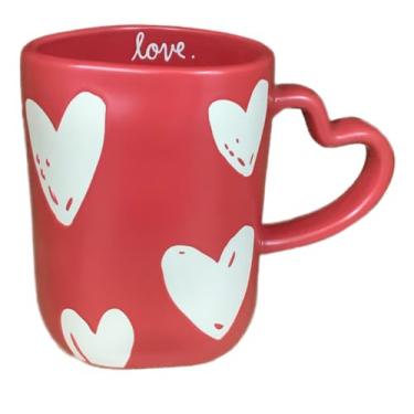 Imagem de Caneca de café Rae Dunn Dia dos Namorados, vermelho - corações brancos com alça em forma de coração