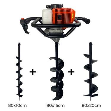 Imagem de Perfurador de Solo Gasolina 52cc 2,5HP com Brocas 80x10cm 80x15cm e 80