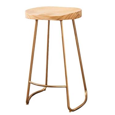 Imagem de AkosOL Banqueta de bar moderna banqueta de cozinha com altura de balcão de bar retrô cadeira de jantar para casa cozinha pub banco de bar com perna de metal preto e assento de madeira dura sólida