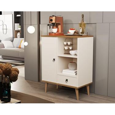 Imagem de Buffet Aparador Para Sala Cozinha Bar Tip Top Off White (Brilhante) Freijó (Fosco)