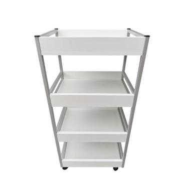 Imagem de Carrinho De Salão 4 Prateleiras MDF com Rodízios Portátil Moderno – Organizador Multiuso para Estética, Beleza e Armazenamento de Objetos(Prata)