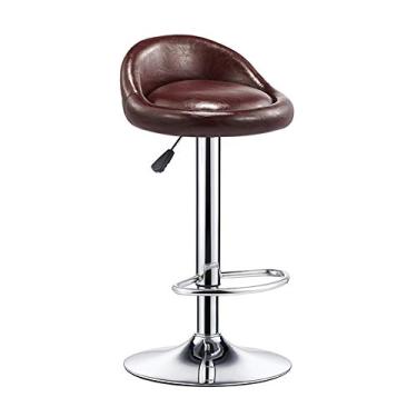 Imagem de AkosOL Banqueta de bar moderna de altura ajustável, bancos de bar com altura de balcão, com encosto e apoio para os pés, couro PU, banco giratório de altura do balcão, para sala de estar e cozinha