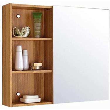 Imagem de Espelho de parede de aço inoxidável armário de espelho de banheiro, espelho de parede para quarto, armário quadrado (cor: madeira, tamanho: 70 * 60 * 15 cm) (madeira 60 * 60 * 15 cm)