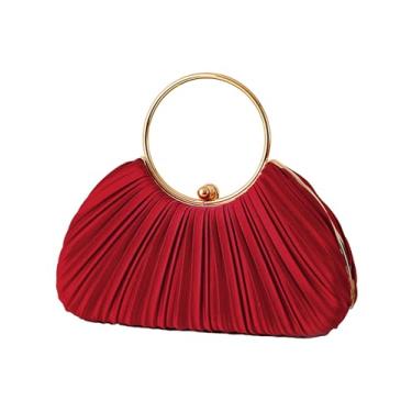 Imagem de Zeflows Bolsa feminina de cetim plissada elegante clutch com corrente destacável para festa de casamento e formatura, Borgonha