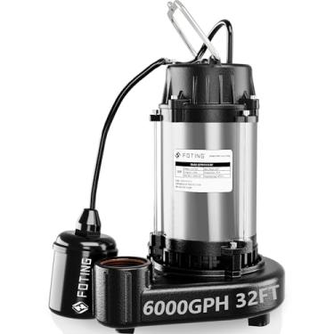 Imagem de FOTING Bomba Submersível De Esgoto/Efluentes De 1 Hp, Bomba Séptica De Ferro Fundido E Aço De 6.000 Gph, Interruptor De Flutuação Automático Com Fio De 115 V, Bombas De Depósito Para Porão, Fossa S