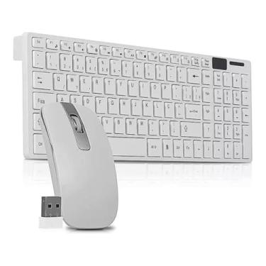 Imagem de Kit Teclado e Mouse Sem Fio Wireless 2.4GHz Branco Com Receptor USB para PC e Notebook
