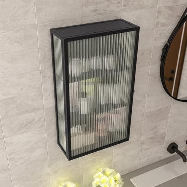 Imagem de Armário de remédios de metal montado na parede com porta de vidro - preto/off-white, armazenamento sobre o vaso sanitário de 3 camadas, organizador de higiene versátil para banheiro e cozinha, opções