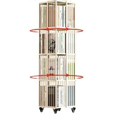 Imagem de Estante giratória de 360°, estante de 5 andares com rodas para quarto de sala de aula, sala de jogos - design que economiza espaço (branco, 35 x 35 x 110 cm)