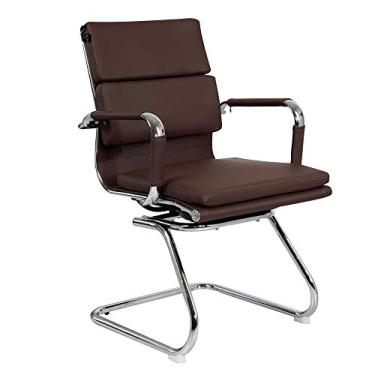 Imagem de Cadeira de escritório cadeira de mesa de jogos de couro PU com encosto alto arco pé executivo e ergonômico cadeira giratória encosto duplo cadeira de treinamento de pessoal (cor: marrom)