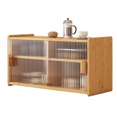 Imagem de Armário de armazenamento de banheiro de bambu, unidade de exibição de madeira com prateleiras destacáveis, organizador de mesa de cozinha com porta deslizante, armário de remédios sobre vaso sanitário