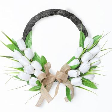 Imagem de Yosoo Grinalda de Primavera Verão, Guirlanda de Flores Artificiais para Decoração de Parede Externa Interna da Porta da Frente, Com Flores Realistas para Decoração de Festival de (WHITE)