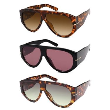 Imagem de HERJOUR Óculos de sol aviador retrô grandes femininos masculinos clássicos anos 70 AR82227, Tartaruga/marrom + preto/vinho + tartaruga/cinza, M