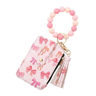 Imagem de Carteira feminina com estampa impressa, porta-cartões de crédito, pulseira estética com contas de silicone, Colorido., L: 4.7* W: 3.7, Zíper a