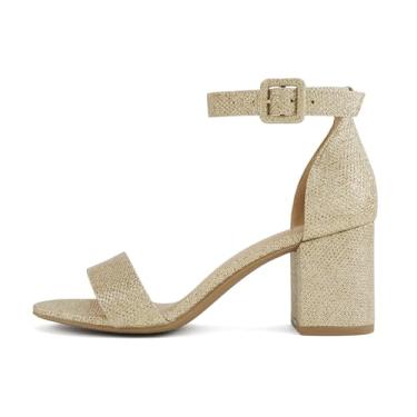 Imagem de Soda Sandália feminina de salto alto com bico redondo e tira no tornozelo, Poliuretano dourado, 36