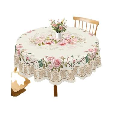 Imagem de Toalha De Mesa Redonda Floral Com Padrão Vintage E Borda Relevada, 5 T