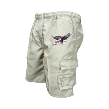 Imagem de Bermudas Cargo Masculinas Com Cintura Elástica, Múltiplos Bolsos, Ajus
