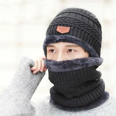 Imagem de Conjunto De Gorro E Cachecol De Lã Quente Para Inverno, Masculino E Fe